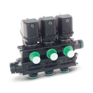 GRUPPO VALVOLE DI SEZIONE a 3 sezioni con RITORNO CALIBRATO R30,  MOTORIZZATA 12 Volt